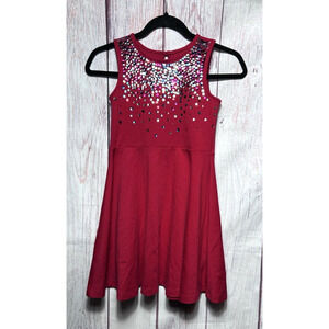 Lands End A-Line Red Sequin Neck Stretch Knee Length Holiday Xmas Dress S 7/8